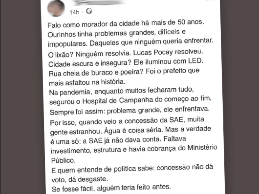 Morador de Ourinhos relembra problemas antigos e defende decisões de Lucas Pocay