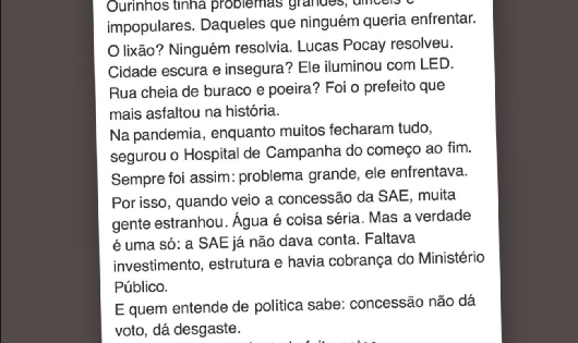 Morador de Ourinhos relembra problemas antigos e defende decisões de Lucas Pocay